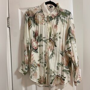Express Off White Floral Button Down Boyfriend Portofino Shirt